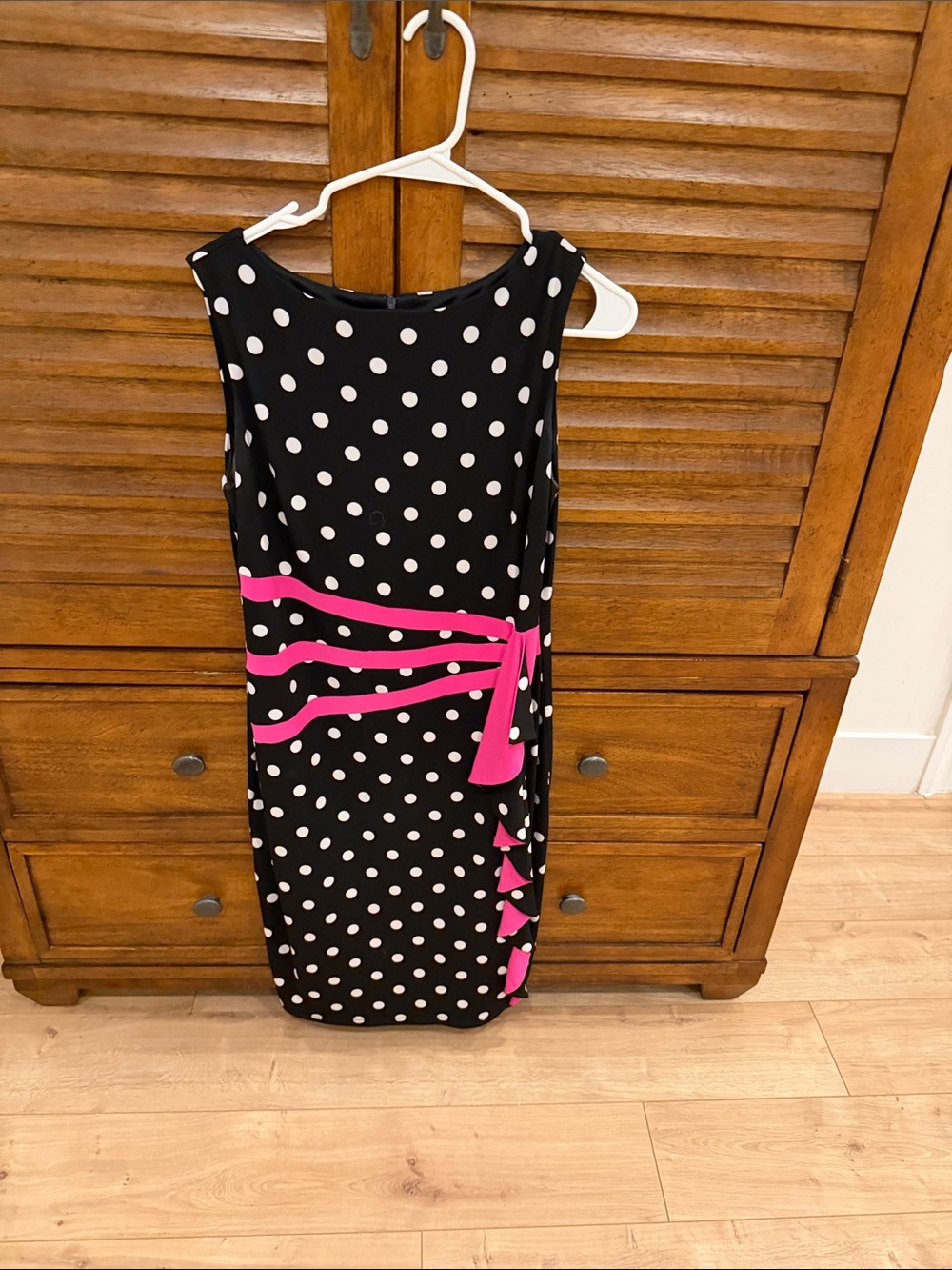 Joseph Ribkoff Black and White Polka Dot Dress with Pink Accents